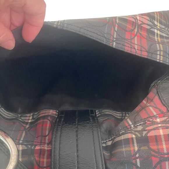 Coach Soho Lynn Pleated Tartan Checker Plaid Buckle-Flap Hobo Shoulder Bag - Picture 9 of 15